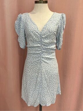 Zara Light Blue Polka Dot Ruched Mini Dress Size M